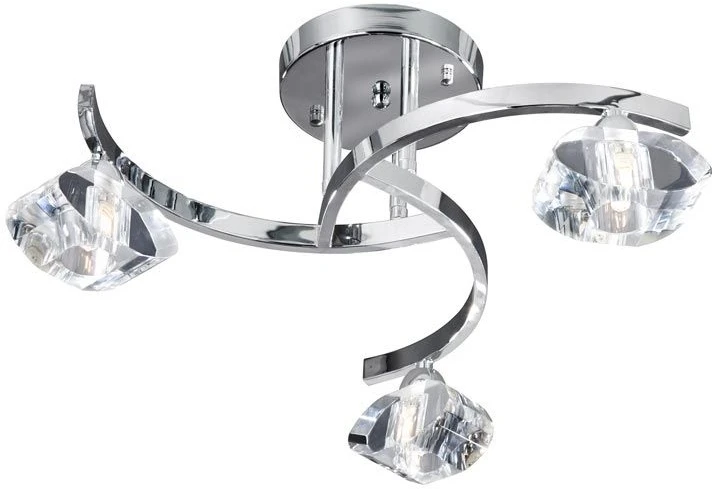 Searchlight Chrome Curved Semi Flush 3 Light With Clear Glass Shades 3 Searchlight Chrome Curved Semi Flush 3 Light With Clear Glass Shades