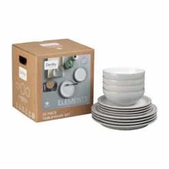 Denby Elements 12 Piece Dinner Set Light Grey