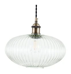 Pacific Lifestyle Clear Ribbed Round Glass Electrified Pendant