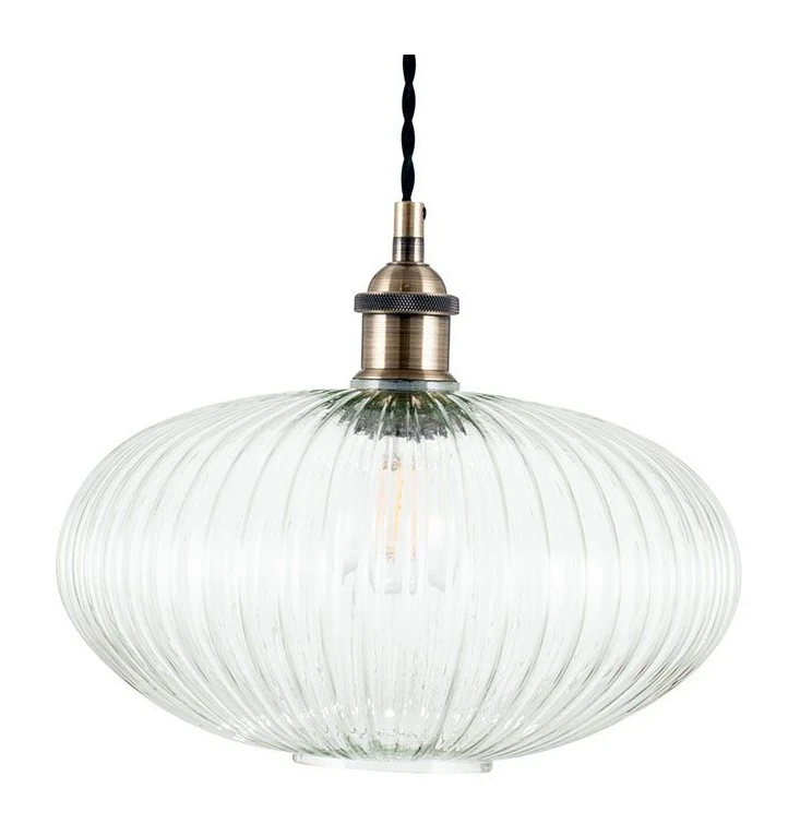 Pacific Lifestyle Clear Ribbed Round Glass Electrified Pendant 3 Pacific Lifestyle Clear Ribbed Round Glass Electrified Pendant