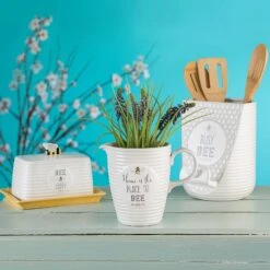 The English Tableware Company Bee Happy Utensil Pot With Stand -Haven Home Shop 35579 14919