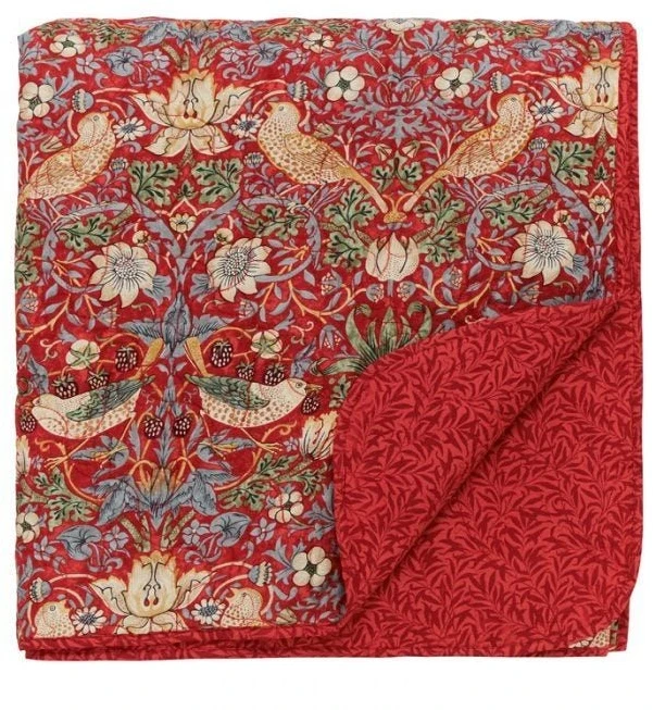 Morris & Co Strawberry Thief Quilted Throw - Crimson 3 Morris & Co Strawberry Thief Quilted Throw - Crimson