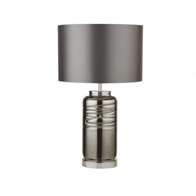 Searchlight Smoked Ridged Table Lamp With Grey Shade 3 Searchlight Smoked Ridged Table Lamp With Grey Shade