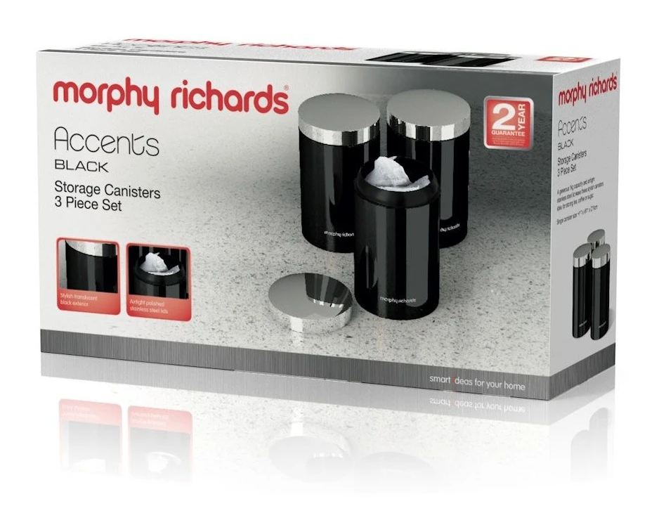 Morphy Richards Accents Set Of 3 Canisters Black 5 Morphy Richards Accents Set Of 3 Canisters Black - Image 3