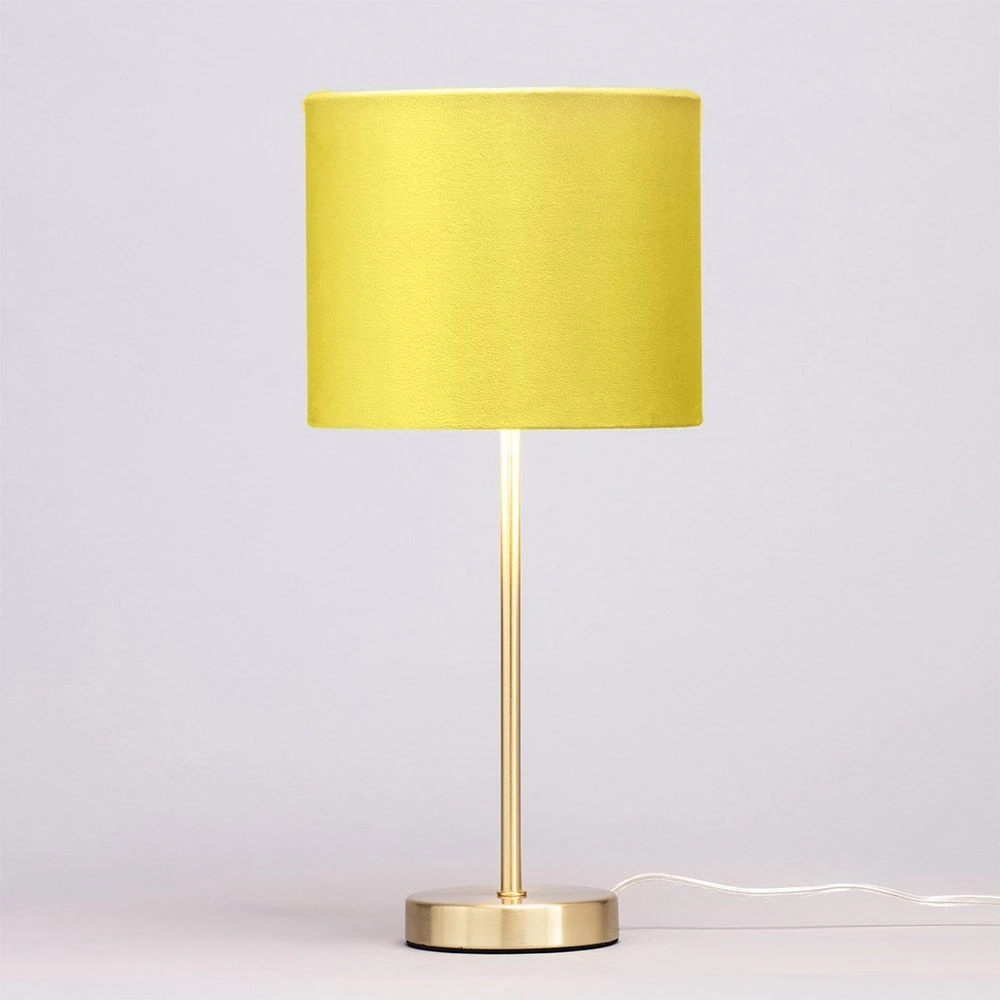 BHS Velvet Table Lamp Ochre & Brass 4 BHS Velvet Table Lamp Ochre & Brass - Image 2