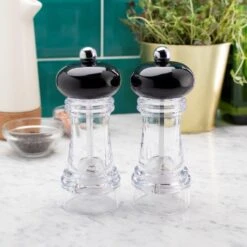 Taylors Eye Witness Salt & Pepper Mill Clear/Black Set Of 2 -Haven Home Shop 48922 36711