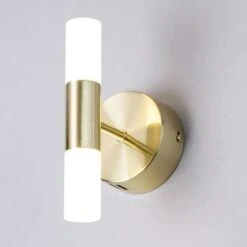 BHS Lois Twin Frosted Wall Light Satin Brass -Haven Home Shop 50013 33768