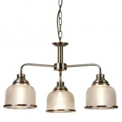 Searchlight Bistro II 3Lt Ceiling Pendant- Brass & Holophane Glass