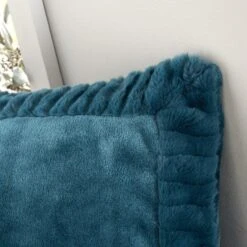 Catherine Lansfield Velvet & Fur Cushion Teal 9 Catherine Lansfield Velvet & Fur Cushion Teal -Haven Home Shop 51315 30054
