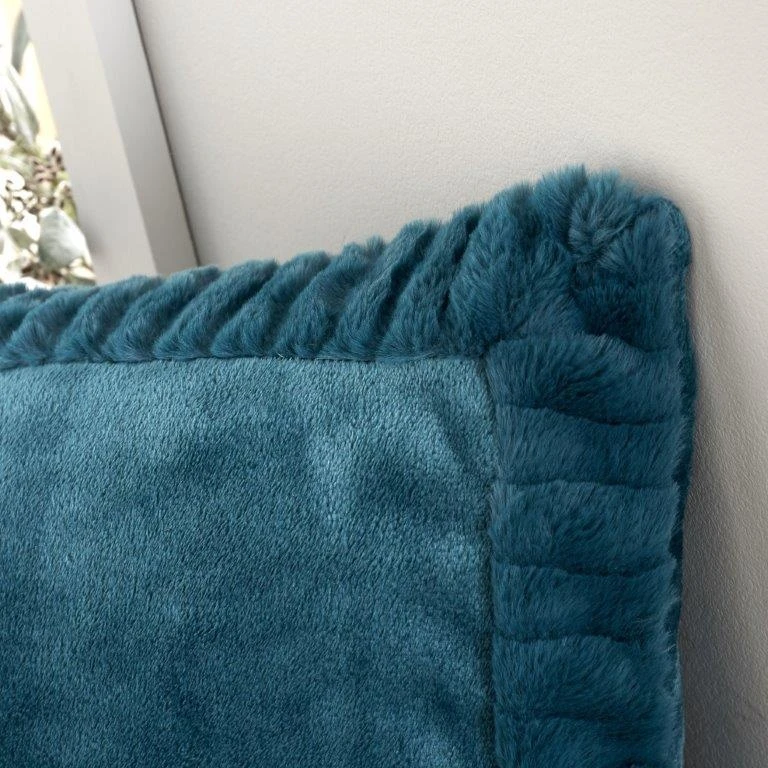 Catherine Lansfield Velvet & Fur Cushion Teal 6 Catherine Lansfield Velvet & Fur Cushion Teal - Image 4