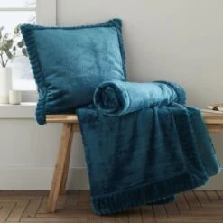 Catherine Lansfield Velvet & Fur Cushion Teal 8 Catherine Lansfield Velvet & Fur Cushion Teal -Haven Home Shop 51315 30055